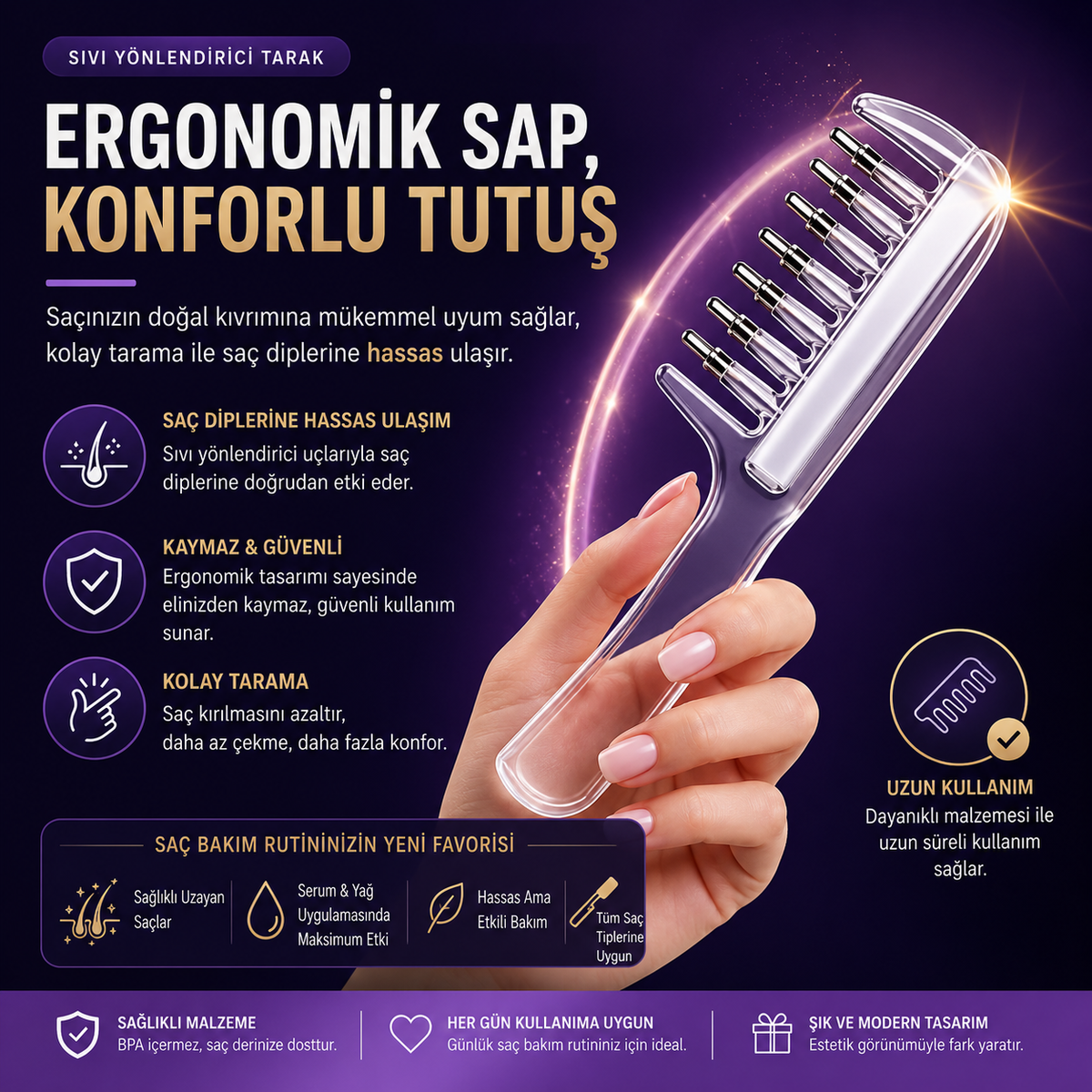 Liverabakim™ Saç Dibi Serum ve Bakım Yağı Uygulama Tarağı
